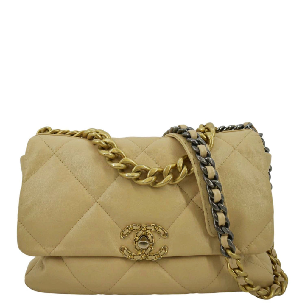Chanel Beige Quilted Leather Large 19 Pouch Chanel