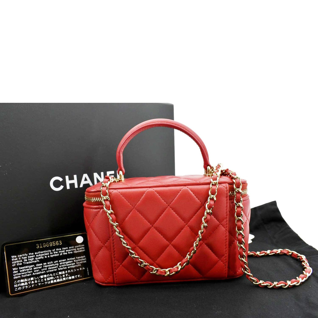 CHANEL Vanity Case Quilted Leather Crossbody Bag Red