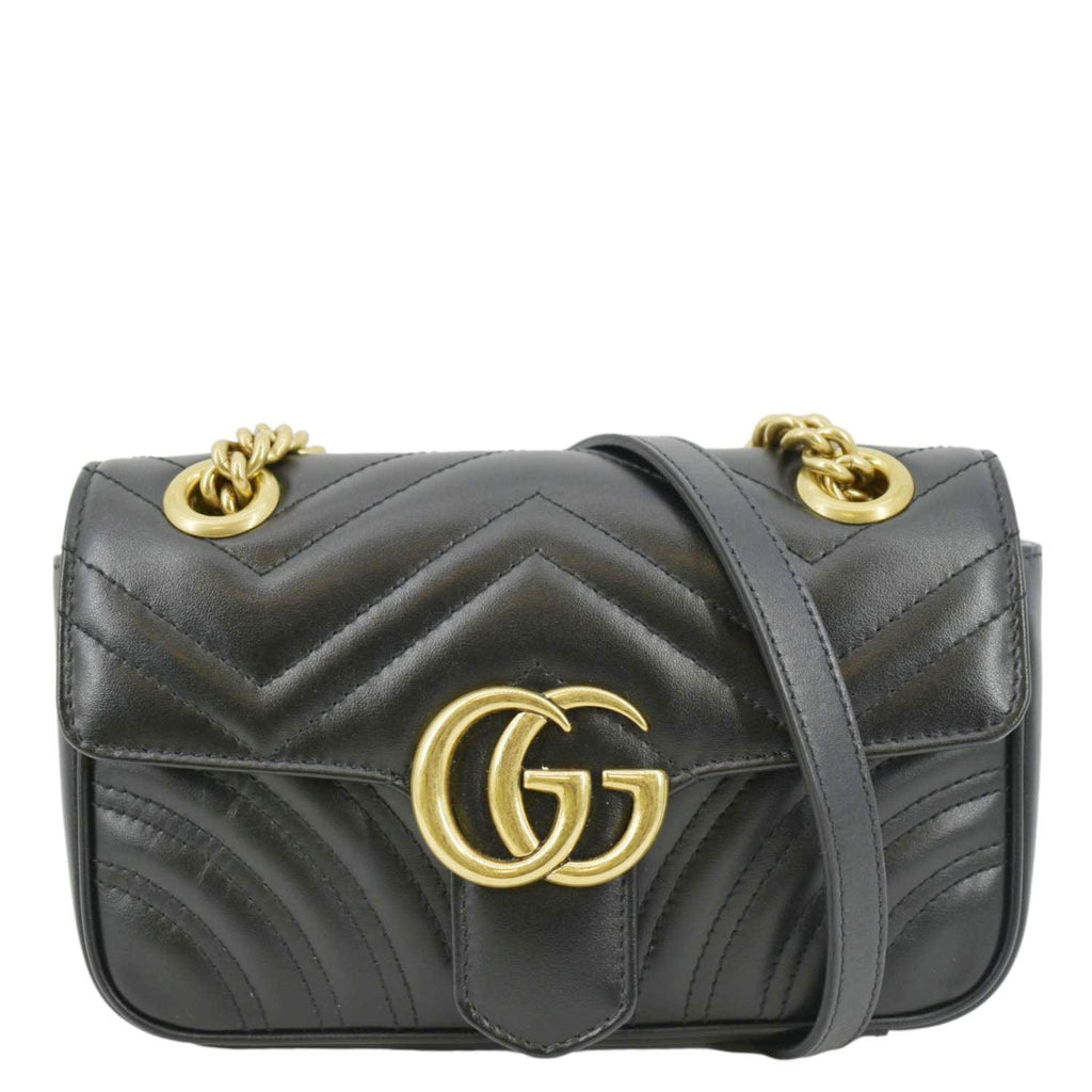 Gucci GG Marmont Matelasse Black Leather Mini Shoulder Bag 446744 