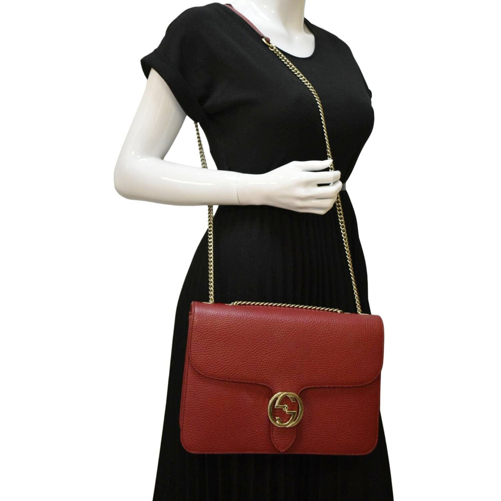 GUCCI Dollar Calfskin Medium Interlocking G Top Handle Shoulder Bag Red |  FASHIONPHILE