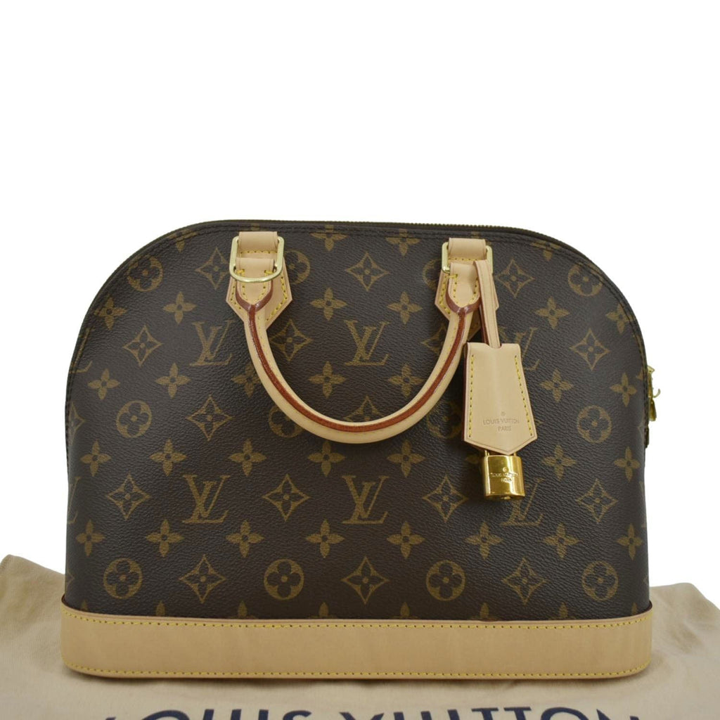 LOUIS VUITTON Alma Monogram Canvas Satchel Bag Brown