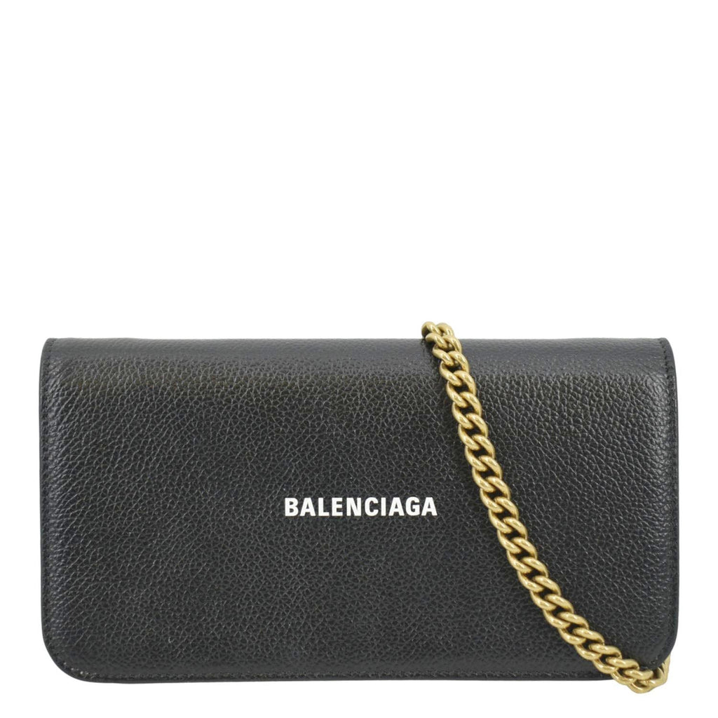 BALENCIAGA Wallet on Chain Leather Shoulder Bag Black