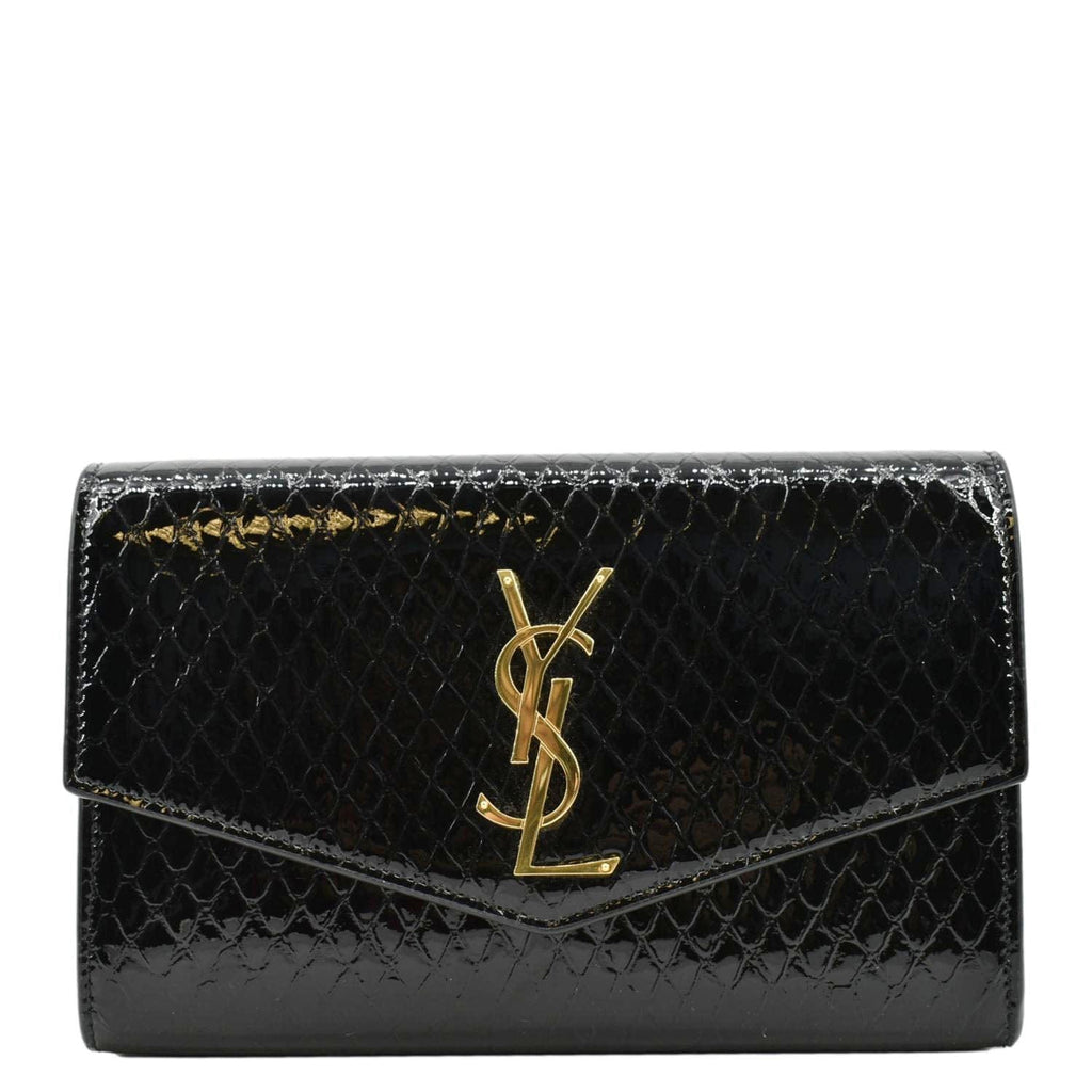 YVES SAINT LAURENT Uptown Python-Embossed Crossbody Chain Wallet Black