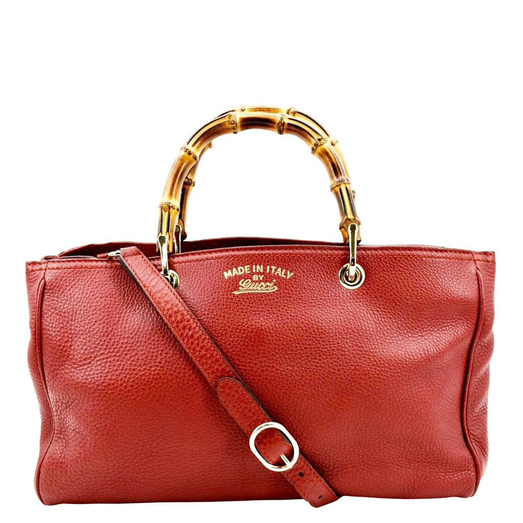 Gucci Red Leather Large Bamboo Shopper Tote