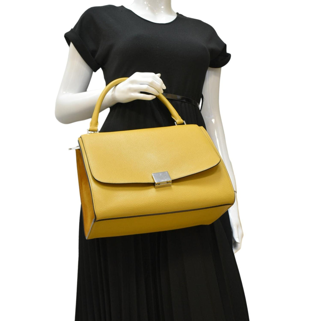 CELINE Trapeze Leather Suede Tote Shoulder Bag Yellow