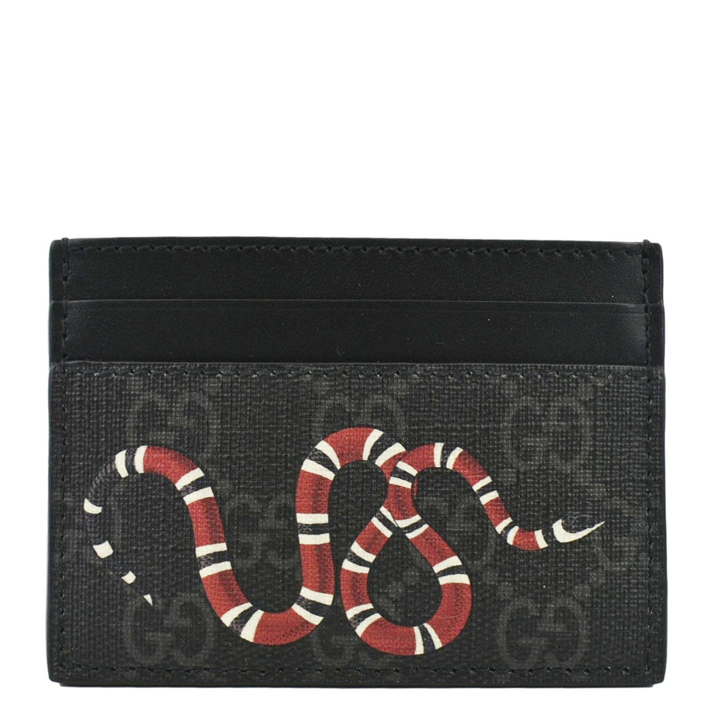 GUCCI Kingsnake Print GG Supreme Monogram Card Case Black 451277