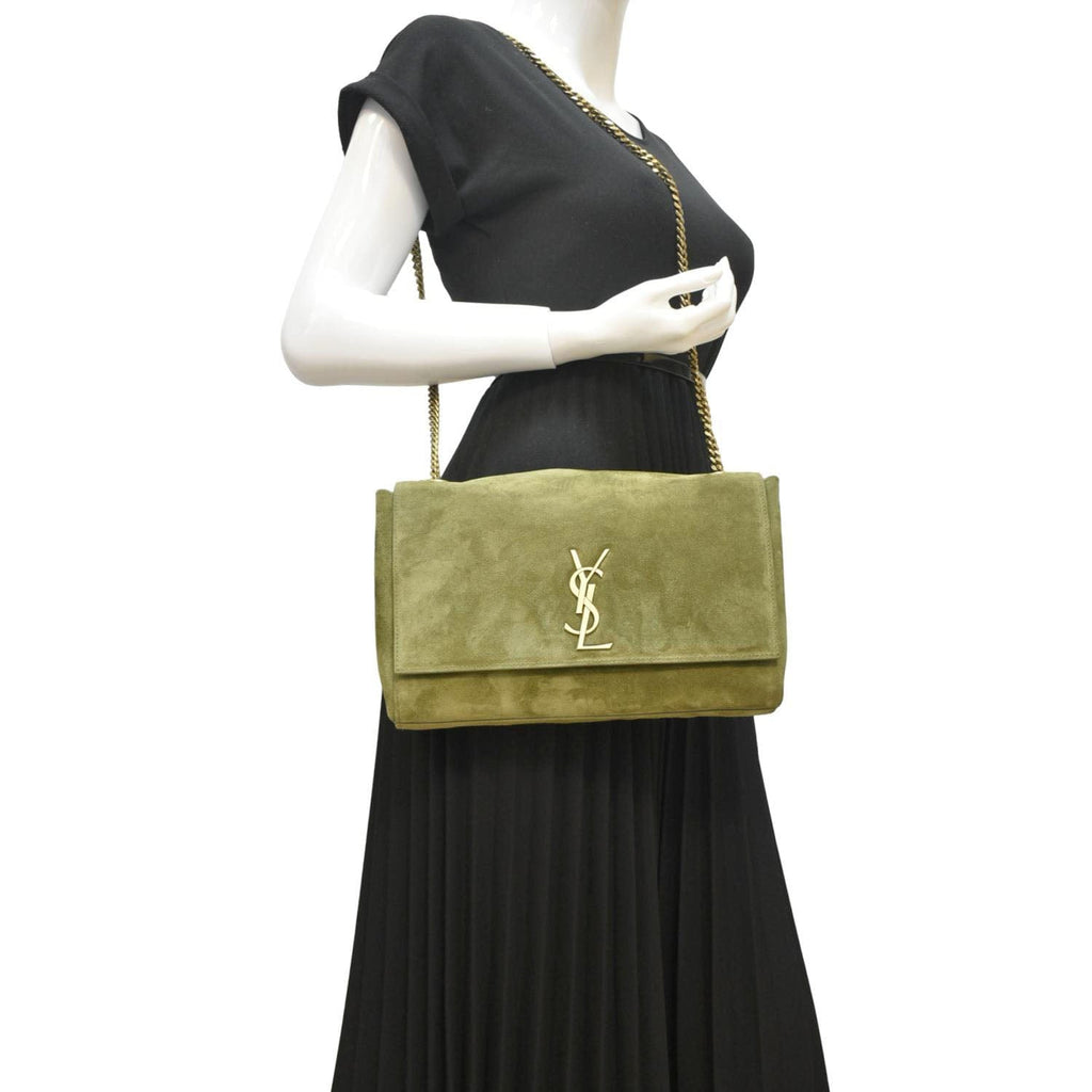 YVES SAINT LAURENT Kate Reversible Suede Shoulder Bag Grassy Green