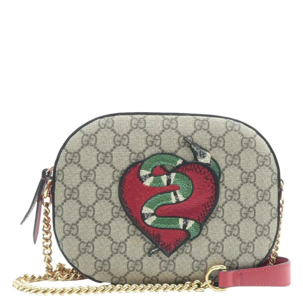 GUCCI Kingsnake Heart Mini GG Supreme Chain Crossbody Bag Red 409535