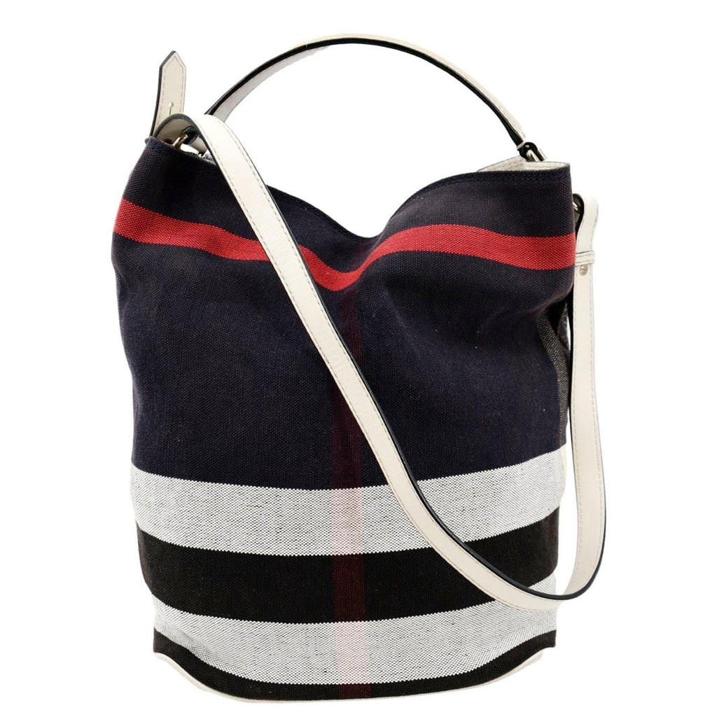 BURBERRY Susanna Mega Check Bucket Shoulder Bag Navy Blue