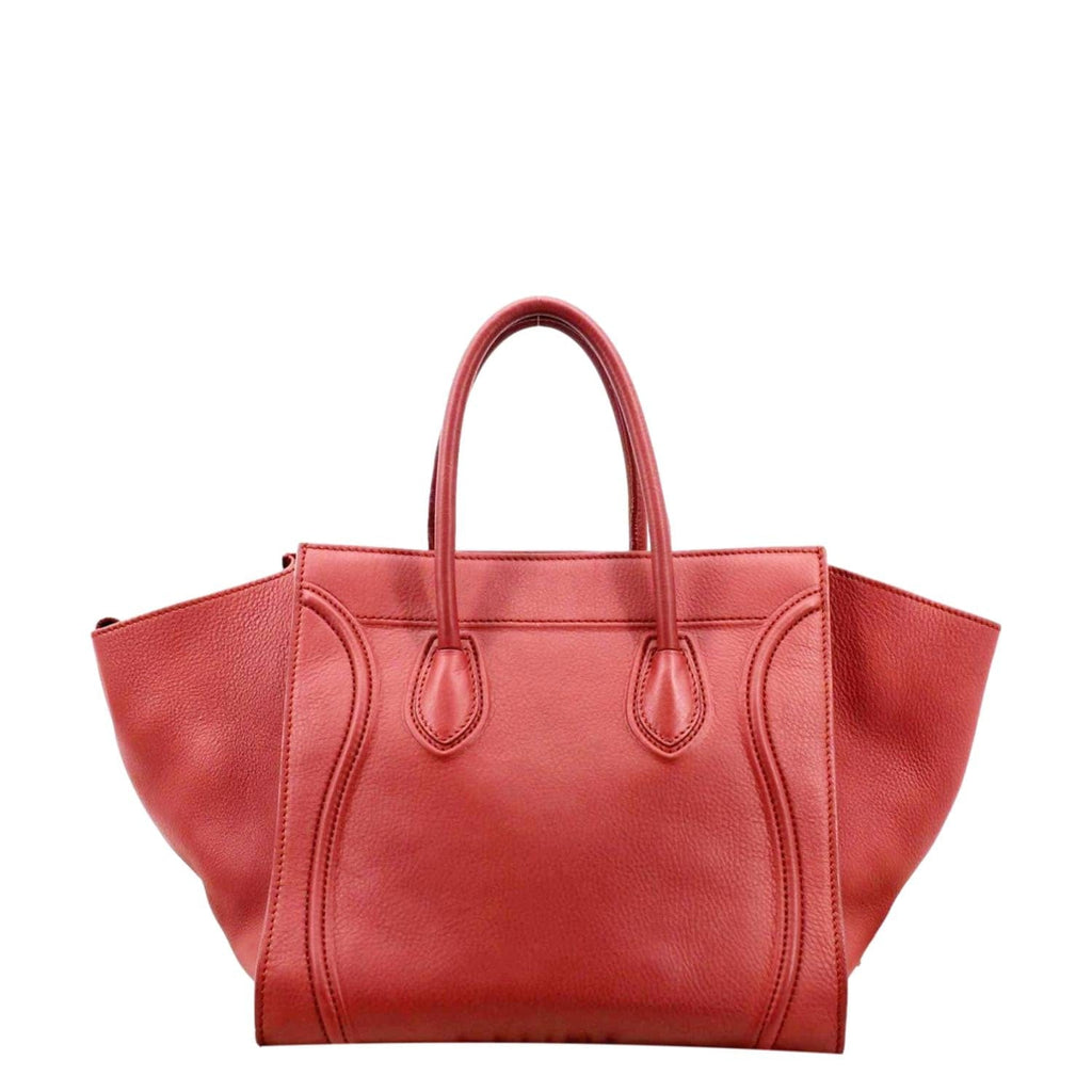 Celine Red Pebbled Leather Nano Luggage Tote Bag