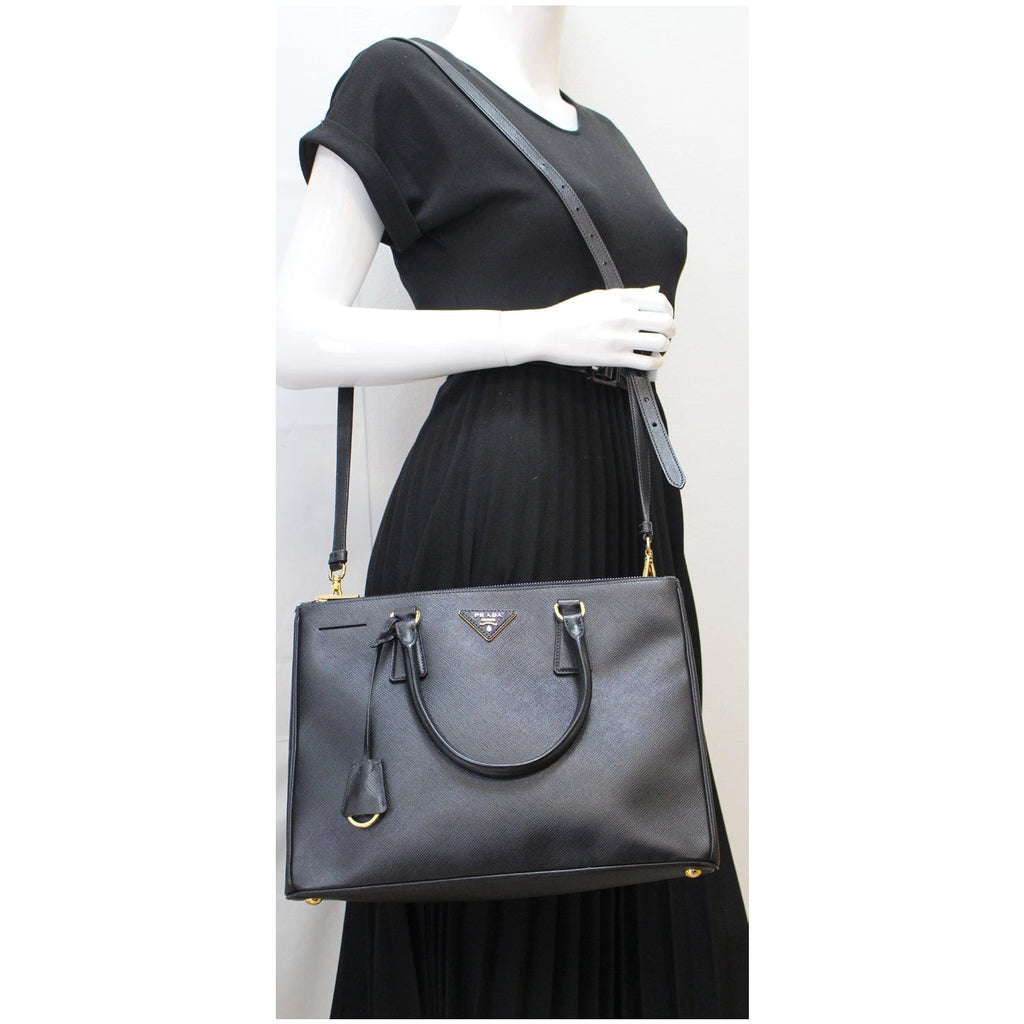 PRADA Saffiano Lux Double Zip Crossbody Bag Bleuette 191976