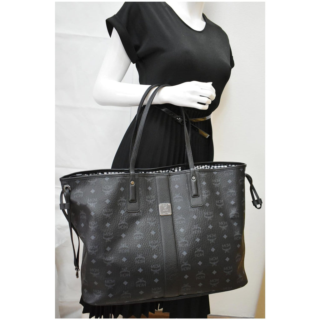 MCM Large Liz Visetos Reversible Shopper Tote Bag Black