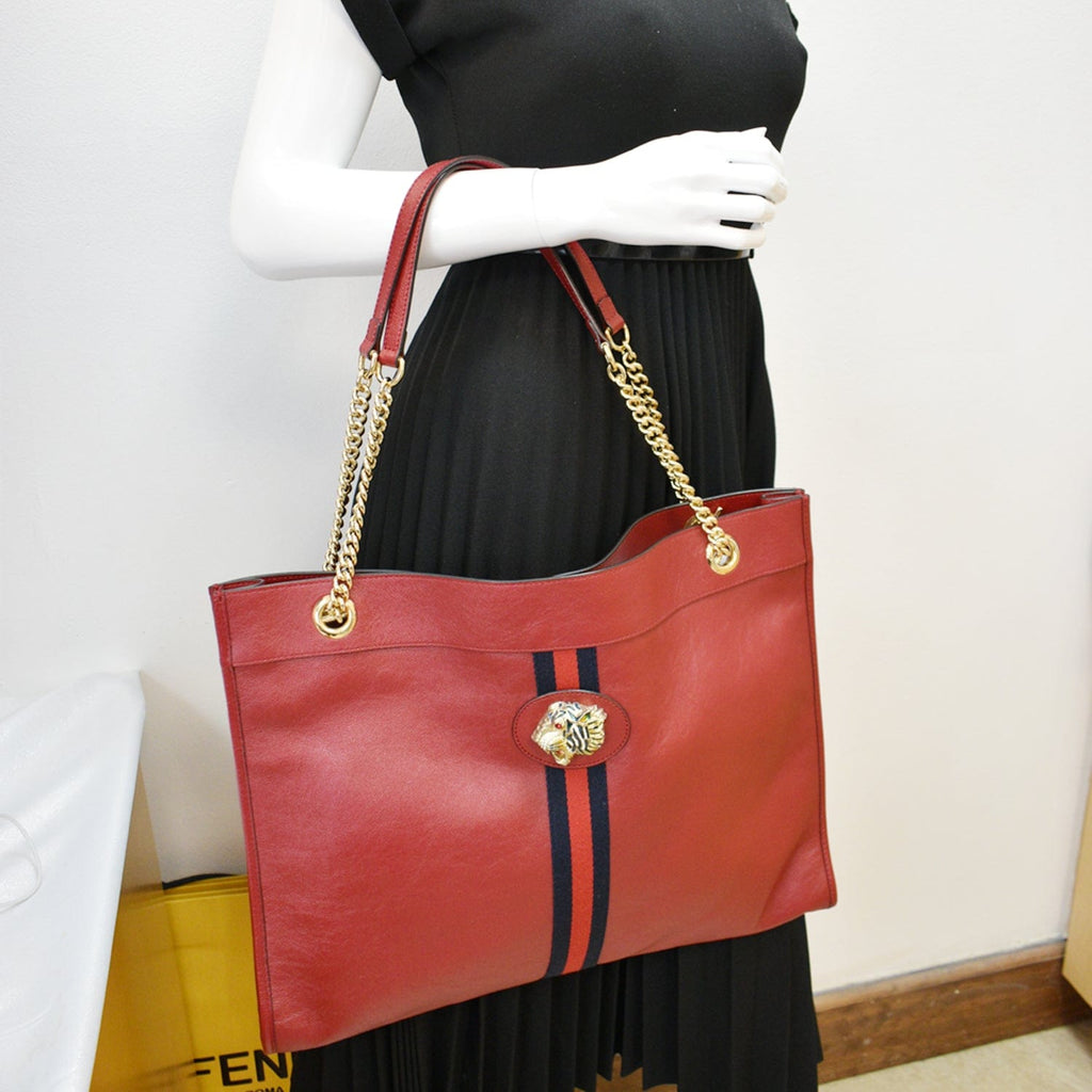 Gucci Burgundy Python & Web Rajah Large Chain Tote Red ref.637037