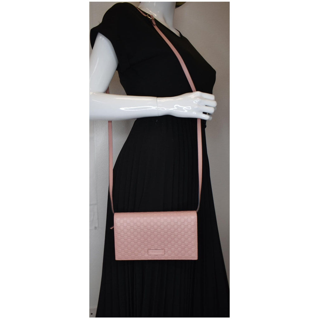 GUCCI Micro GG Guccissima Leather Crossbody Wallet Pink 466507