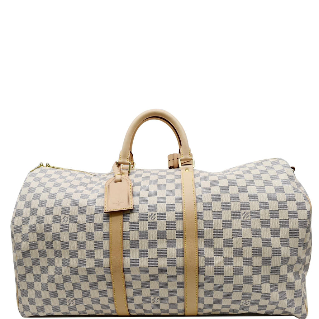 White Louis Vuitton Damier Azur Keepall Bandouliere 55 Travel Bag –  Designer Revival