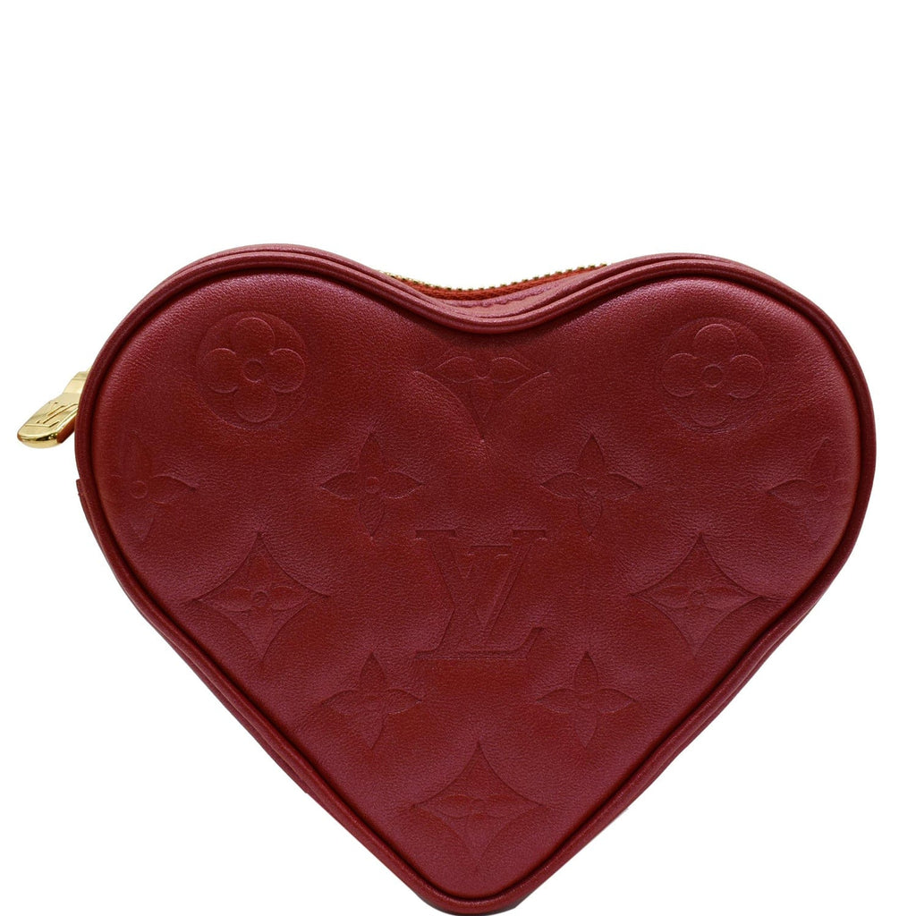 Louis Vuitton Lipstick Red Monogram Lambskin Embossed Sac Coeur Heart on Chain Bag