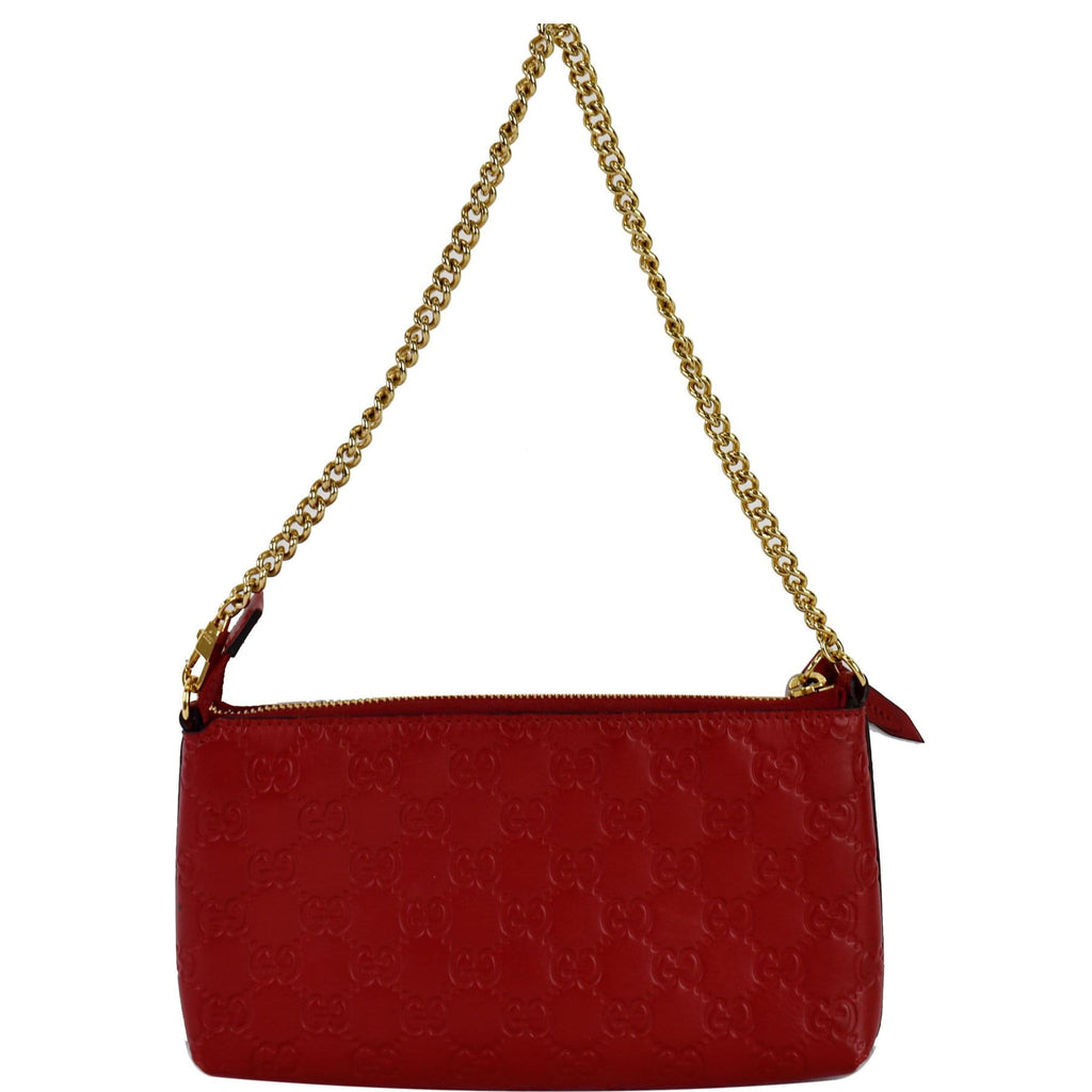 GUCCI Guccissima Leather Chain Wallet Clutch Bag Red 428449