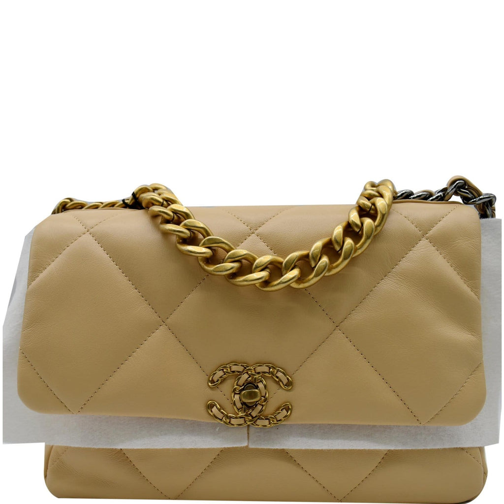 CHANEL 19 Large Lambskin Leather Shoulder Bag Nude