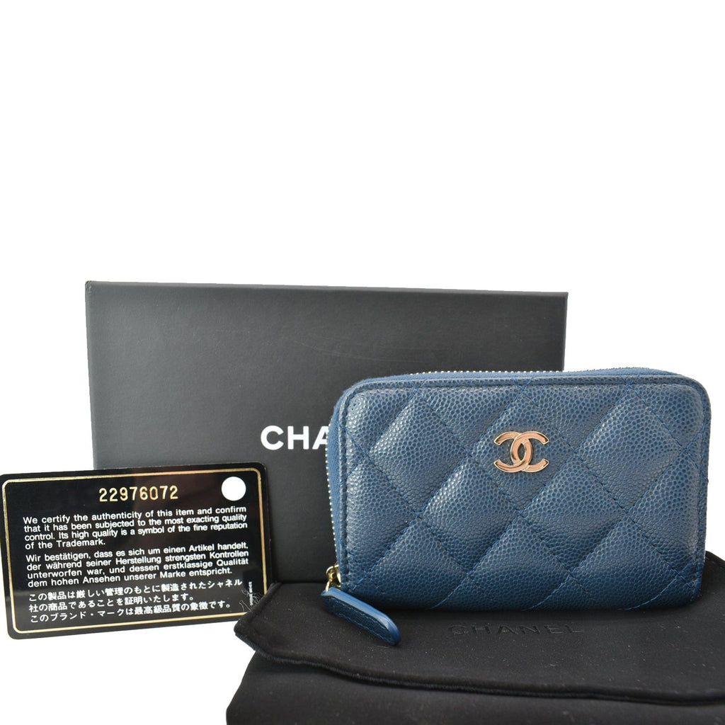 CHANEL, Bags, Chanel Boy Zip Around Coin Card Holder Wallet Blue