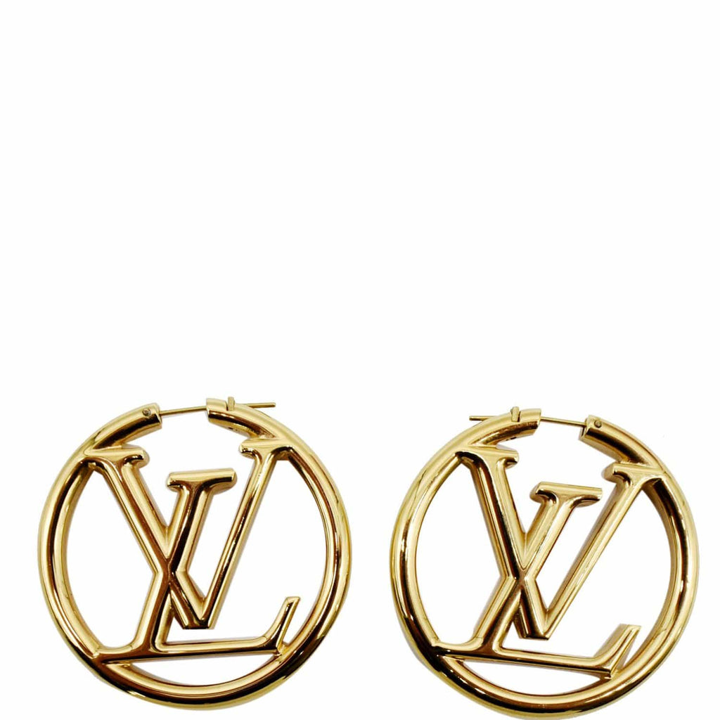 NIB LOUIS VUITTON LV Logo Circle Hoop Earrings Crystals White GP