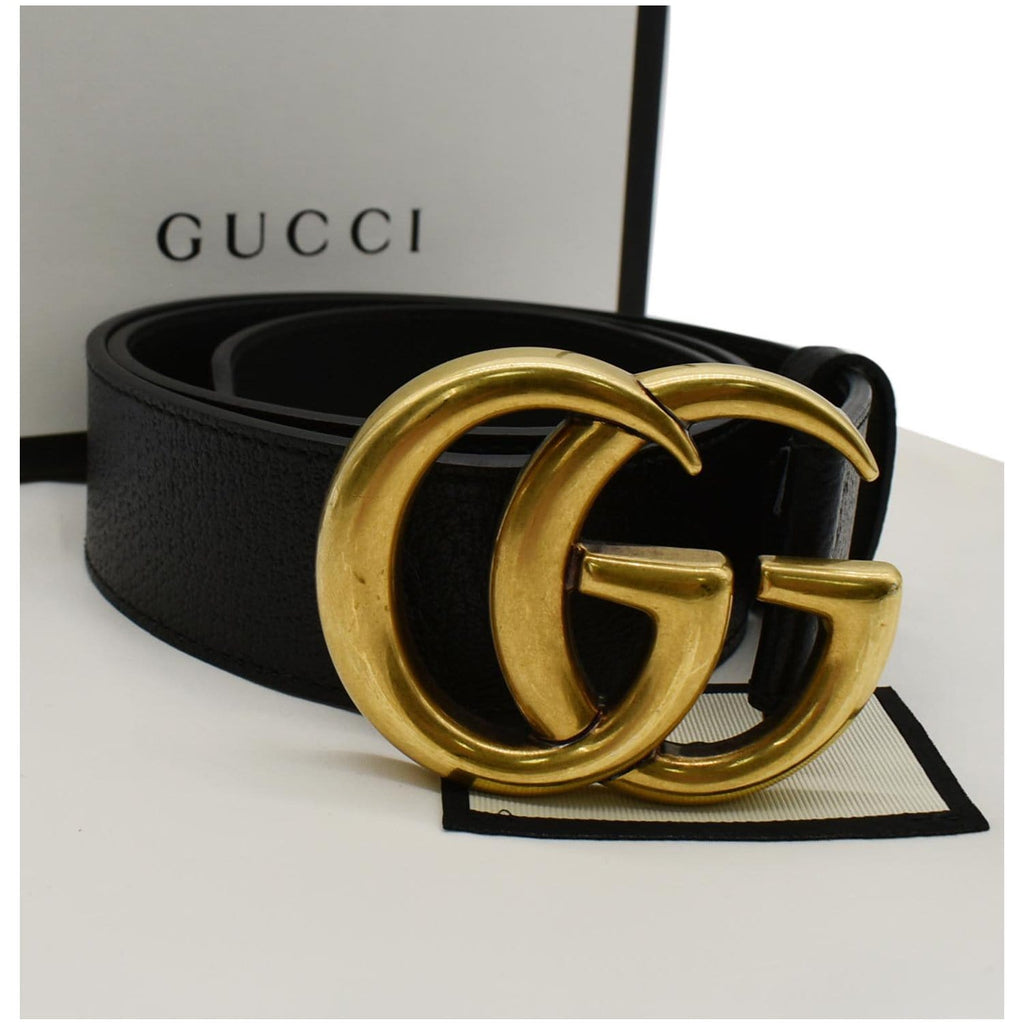 GUCCI Wide Double G Buckle Leather Belt Black 406831 Size 75.30