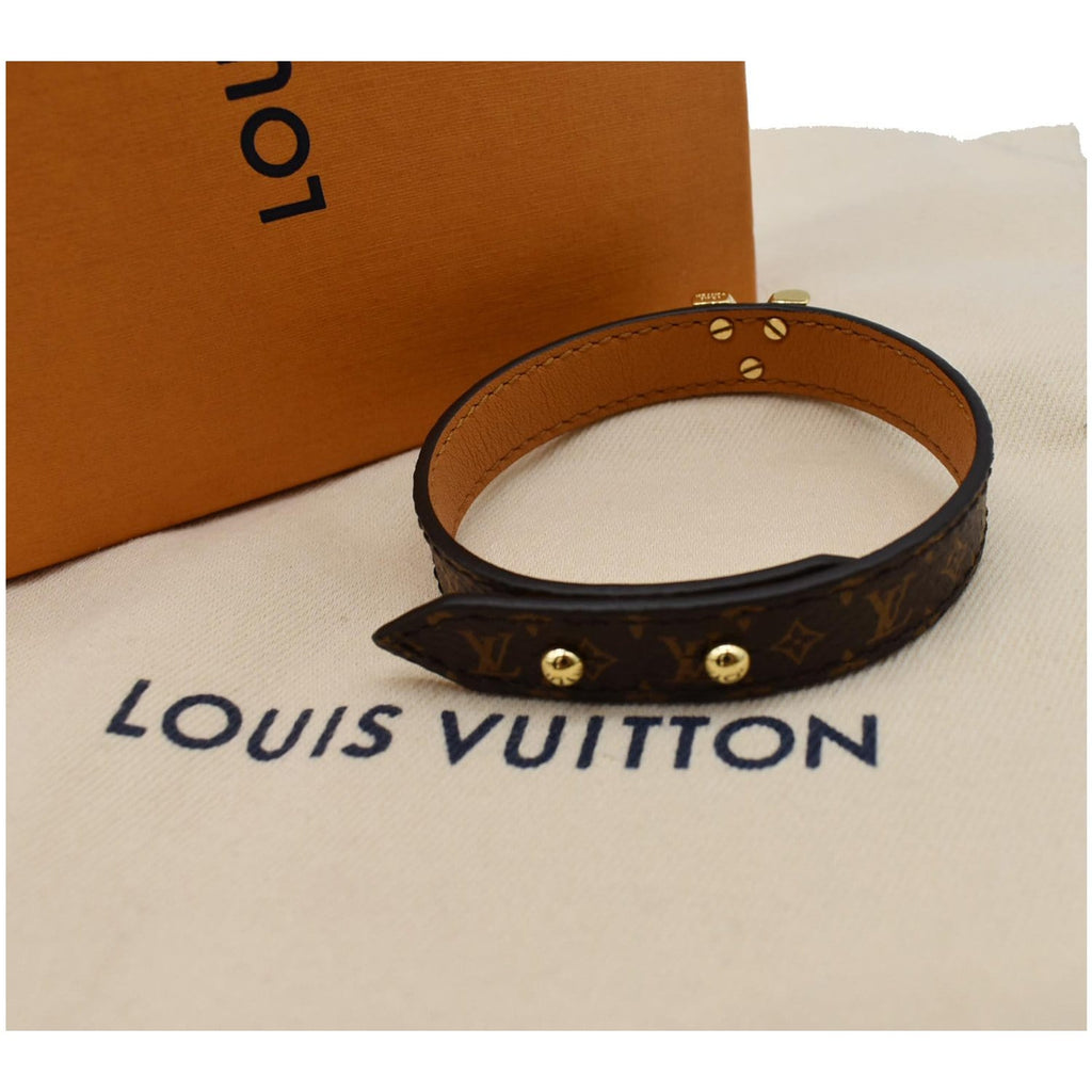 Louis Vuitton, Jewelry, Authentic Louis Vuitton Brown Monogram Canvas  Leather Essential V Bracelet 7