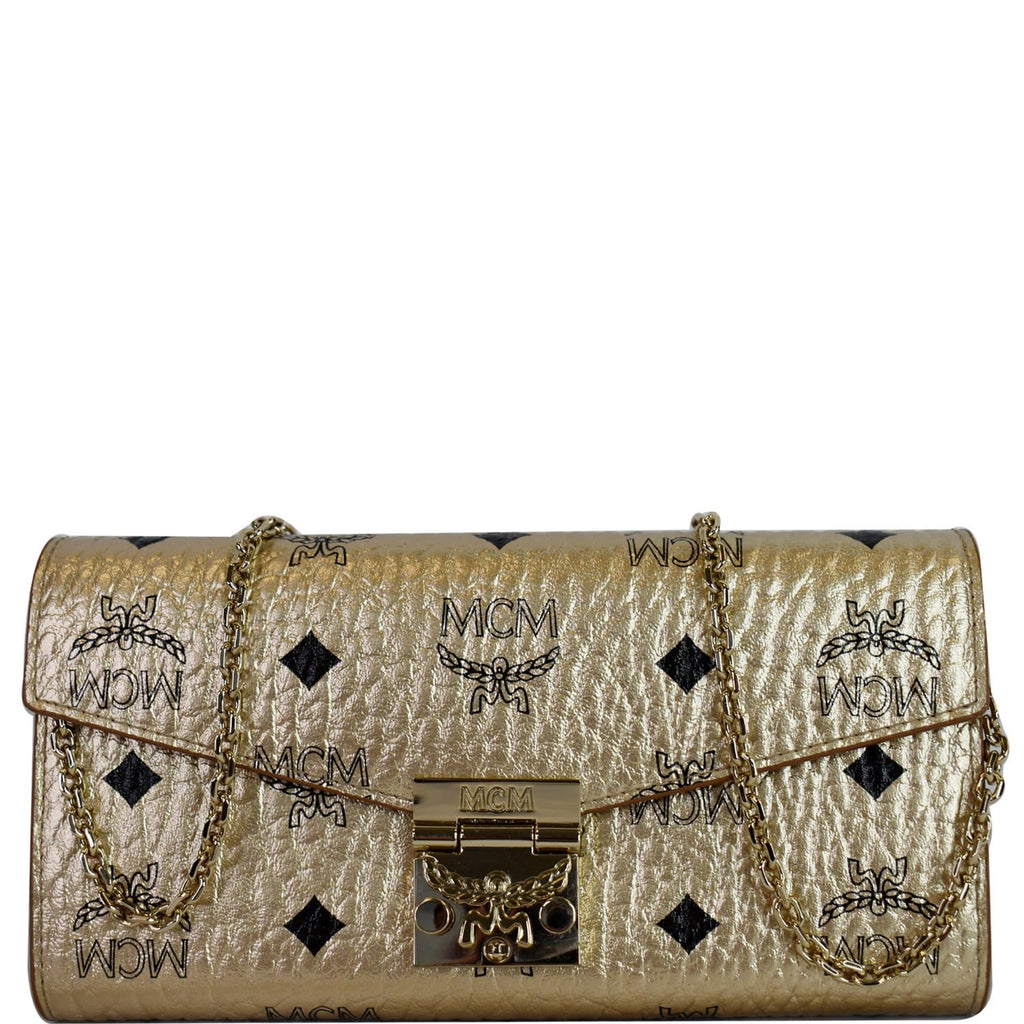 MCM Patricia Visetos Continental Wallet On A Chain Berlin Gold