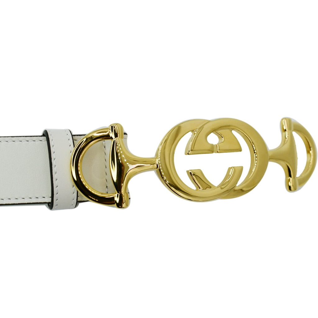 GUCCI Horsebit Interlocking Leather Belt White 550122 Size 95/38