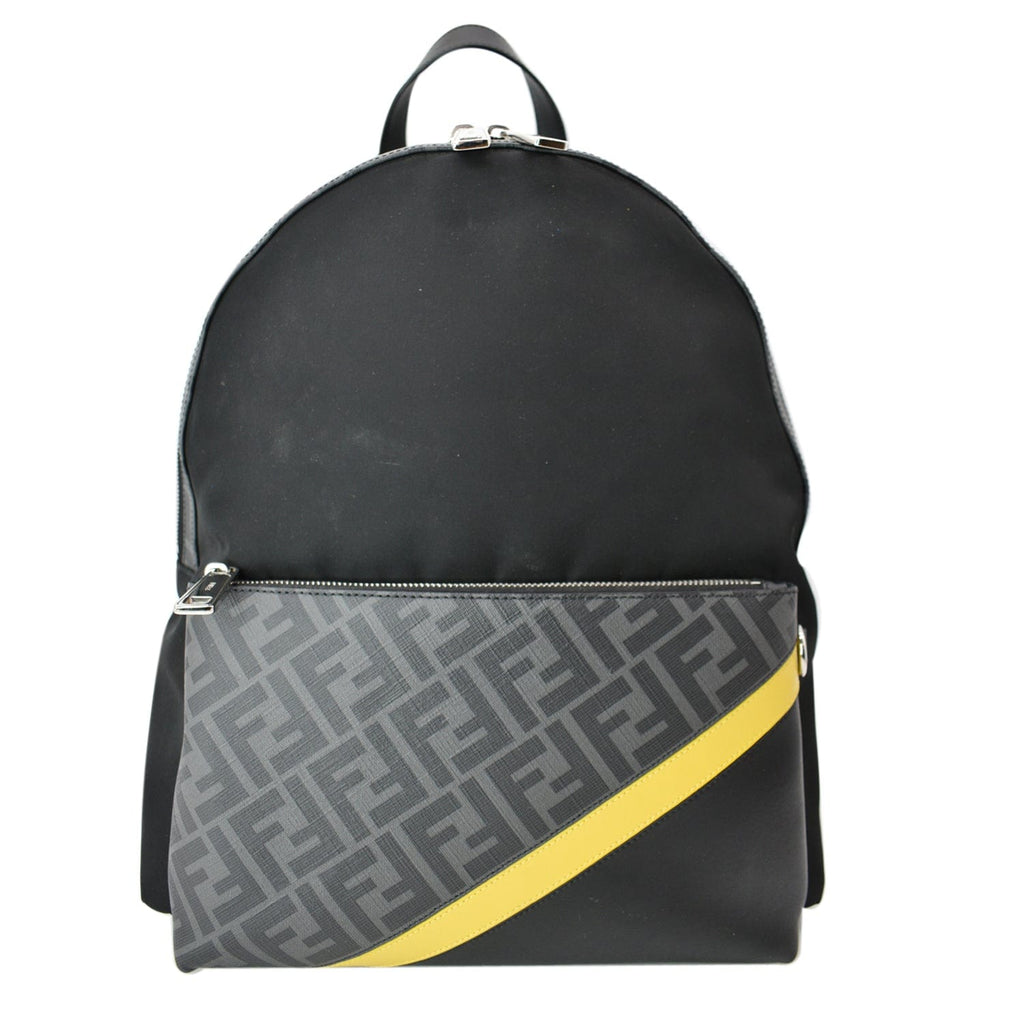 FENDI Diagonal Liberty Nylon Leather Backpack Black