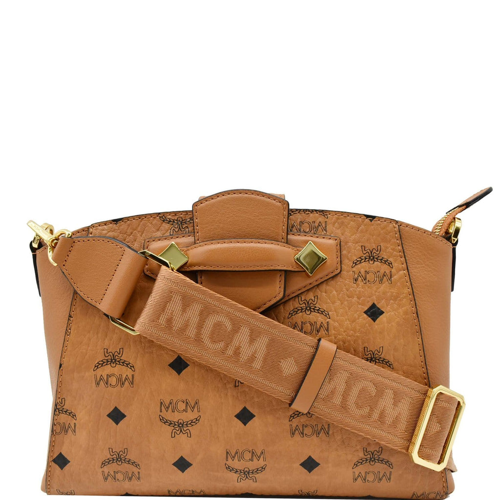 MCM Essential Multifunction Crossbody Small Visetos Cognac in Coated Canvas  with Gold-tone - US