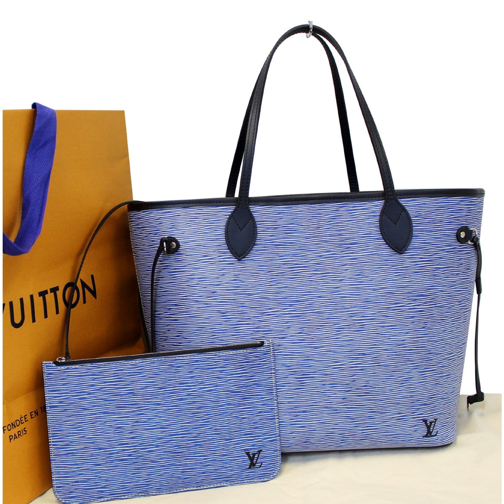 Louis Vuitton Blue Epi Denim Neverfull MM Black Leather Pony-style calfskin  ref.586908 - Joli Closet