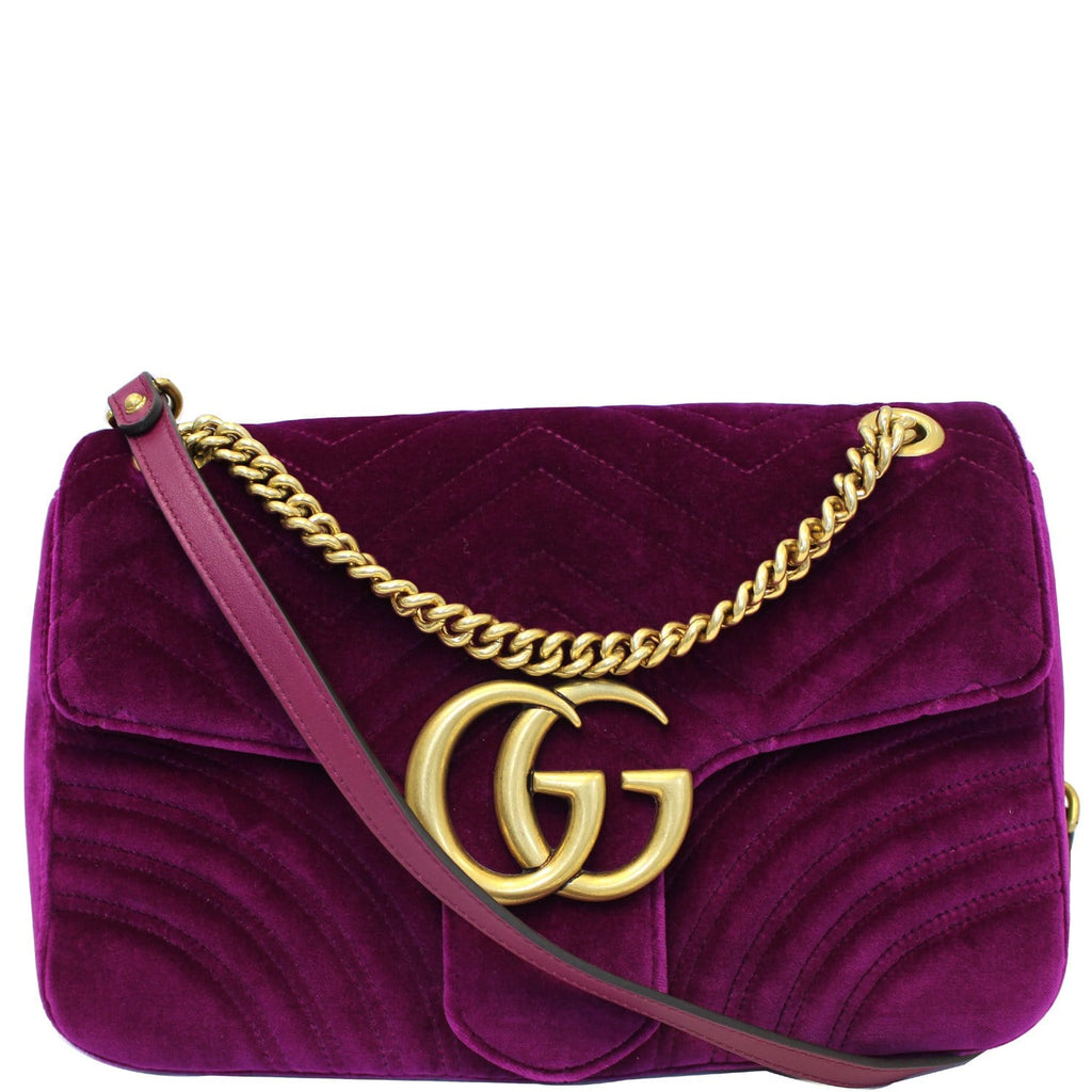Gg marmont flap velvet crossbody bag Gucci Purple in Velvet - 21650905