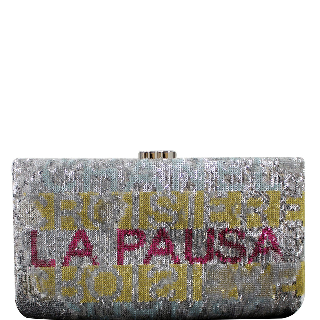 Chanel La Pausa Embroidered Chevron Leather Chain Clutch Bag