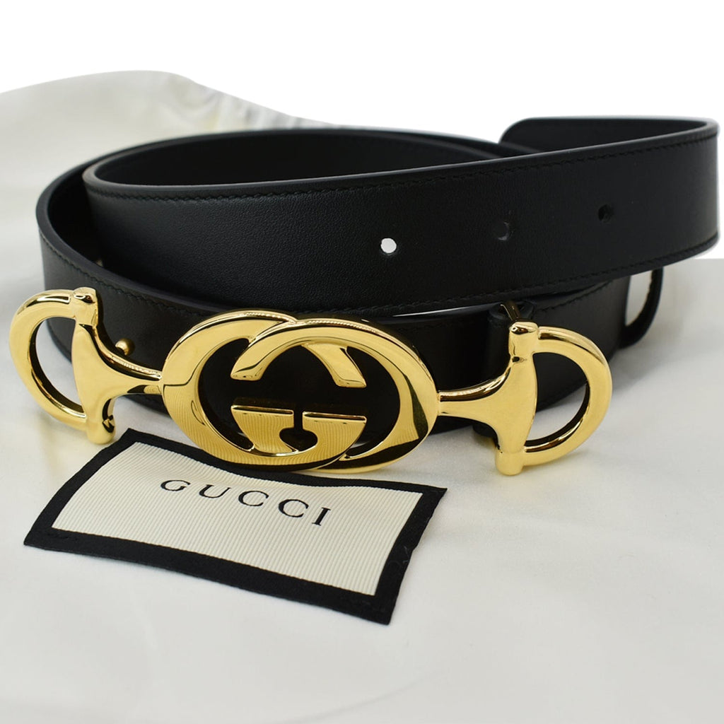 GUCCI Leather Belt With Interlocking G, Size 100, Black, Leather