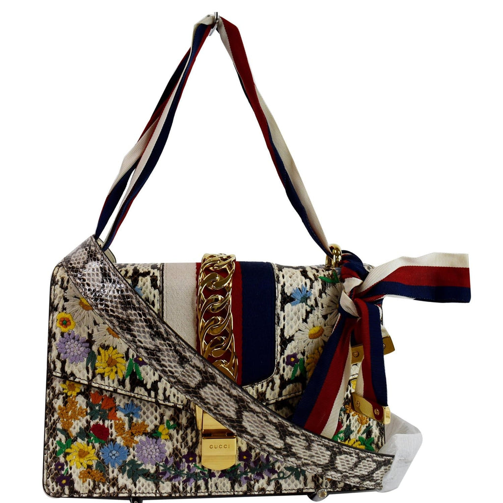 Gucci Multicolor Roccia Snakeskin and Floral Embroidered Mini Sylvie Top  Handle Bag - Yoogi's Closet