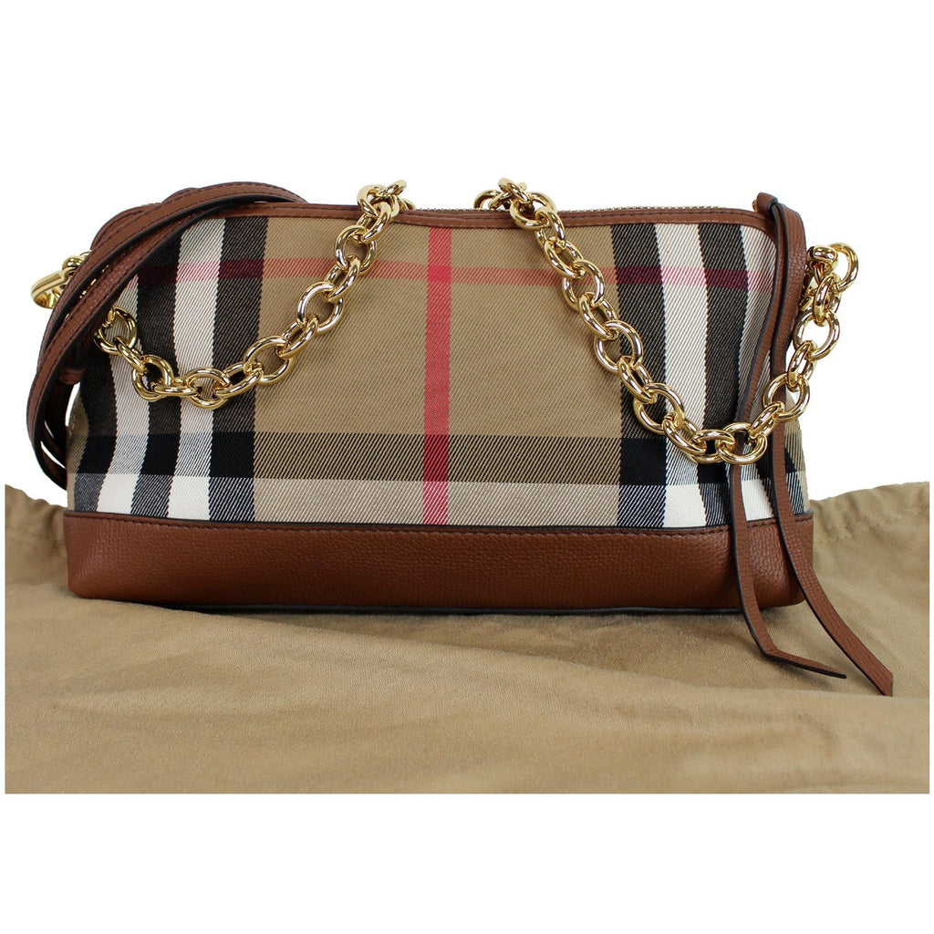 NEW Burberry Abingdon House Check Brown Leather Derby Crossbody Shoulder Bag