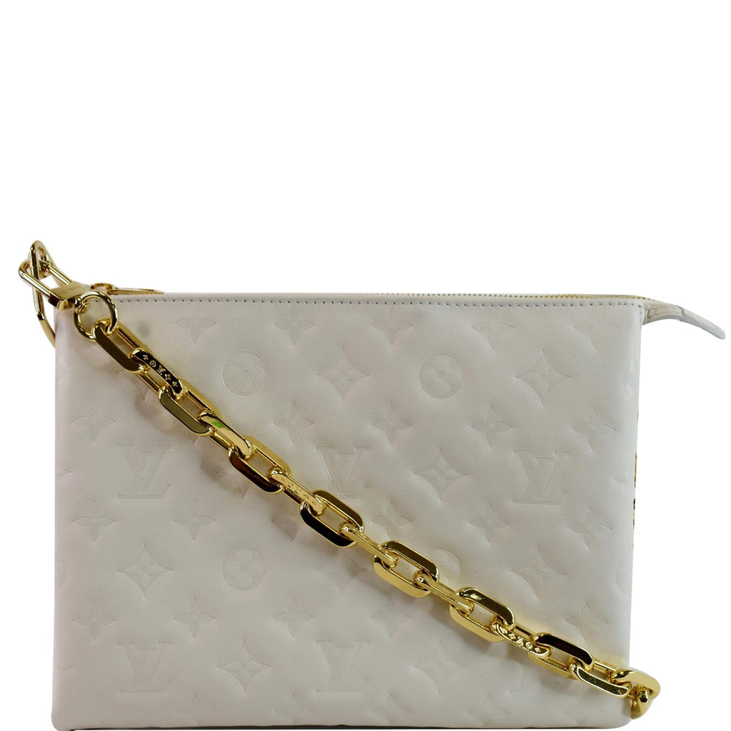 Louis Vuitton Cream Puffy Monogram Lambskin Coussin PM Gold Hardware, 2021, White Womens Handbag