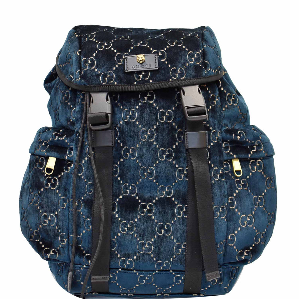 GUCCI Classic GG Monogram Medium Velvet Backpack Dark Blue 574923