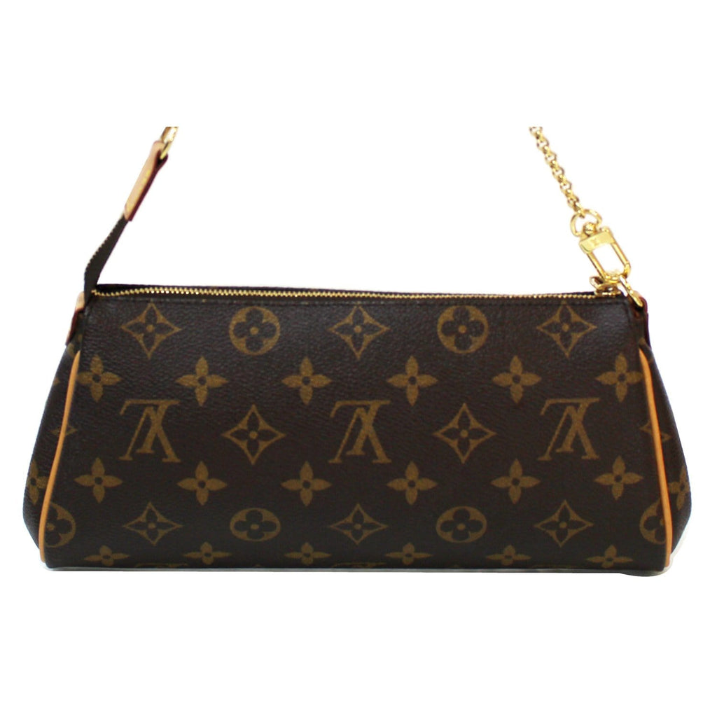 $700 Louis Vuitton Monogram Canvas Logo Brown Leather LV Eva Pouchette Clutch  Bag - Lust4Labels