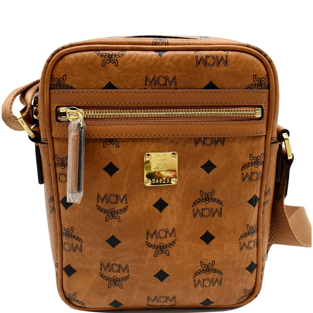 MCM KL Mini Visetos Monogram Canvas Crossbody Bag Cognac