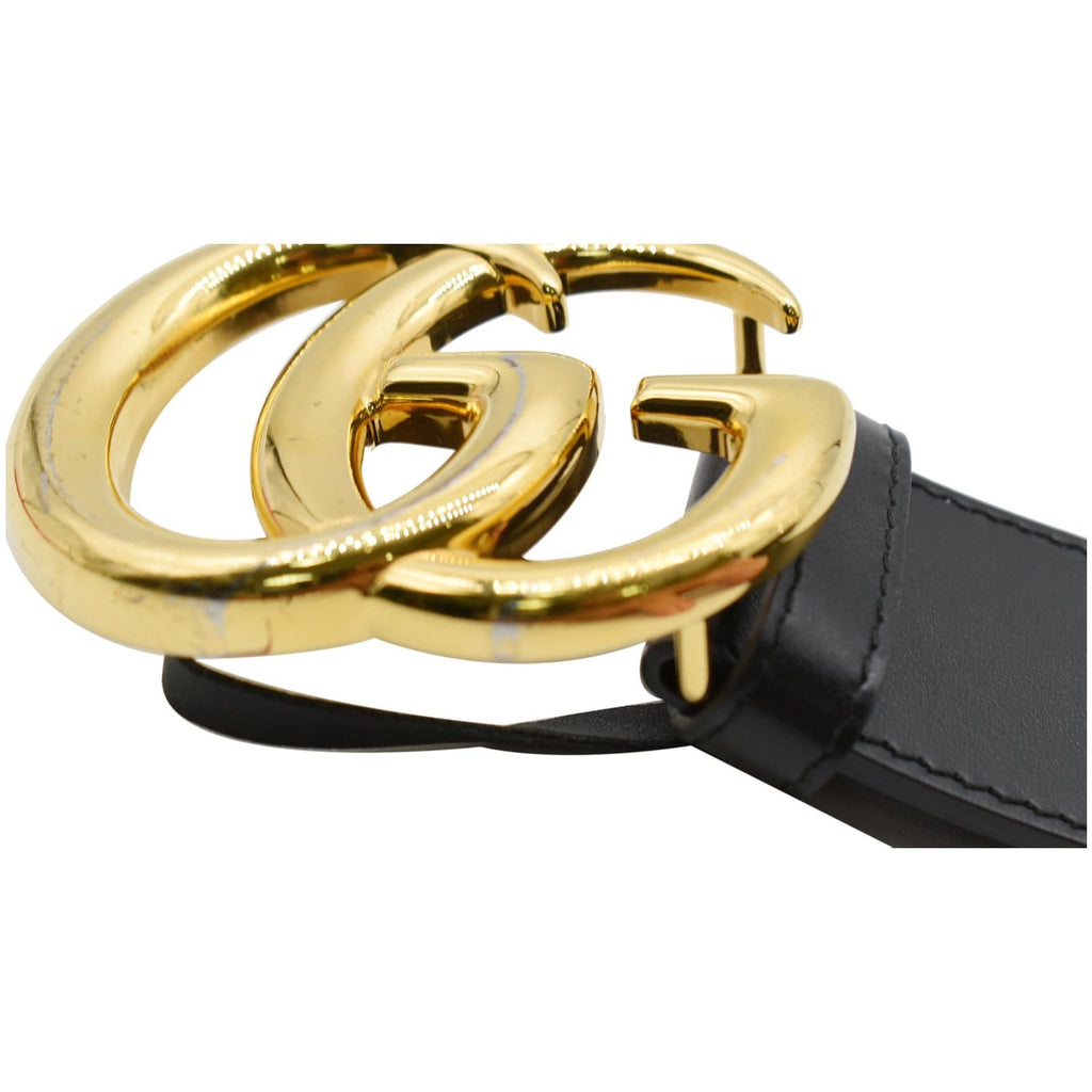 GUCCI Wide Double G Buckle Leather Belt Black 406831 Size 75.30