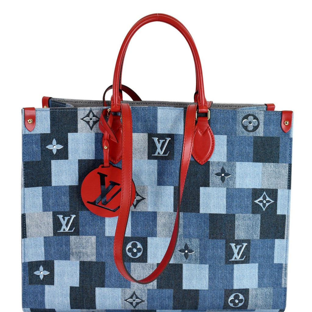 Louis Vuitton Monogram Denim On The Go GM 2Way Bag Blue Red M44992