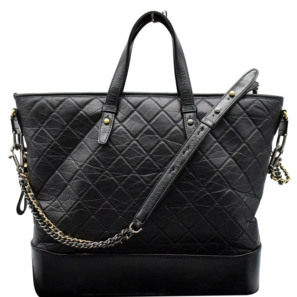 CHANEL Aged Calfskin Quilted Large Gabrielle Shopping Tote Beige Black |  FASHIONPHILE