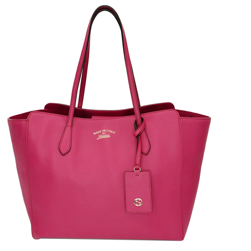 Gucci Swing Medium Pebbled Leather Tote Bag Pink 