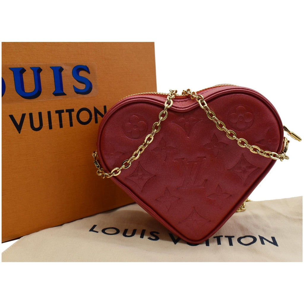 New Louis Vuitton Heart on chain red lambskin monogram embossed mini bag  M80837