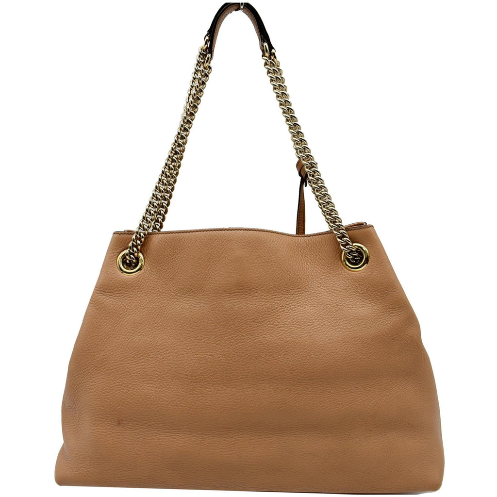 GUCCI Soho Pebbled Leather Chain Shoulder Bag 308982 Beige