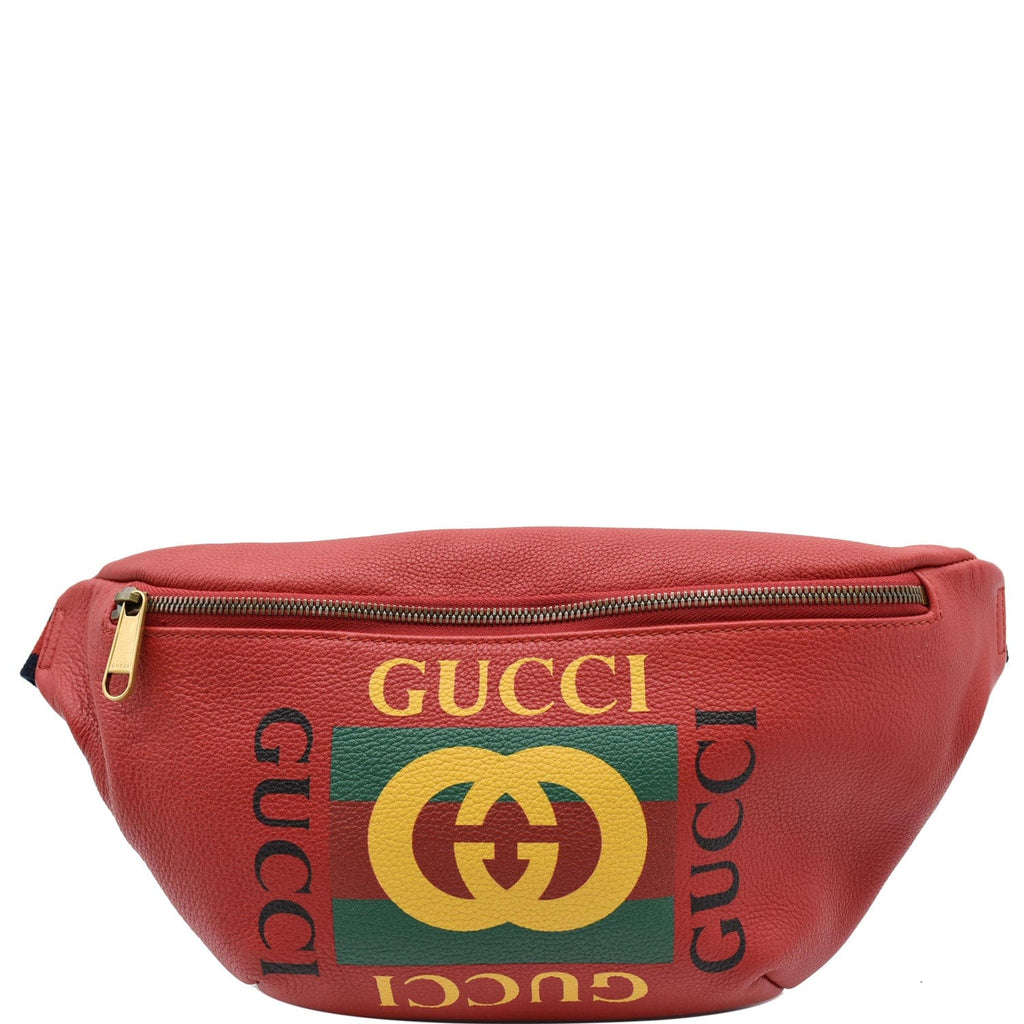 GUCCI Print Medium Leather Belt Waist Bum Bag Black 530412