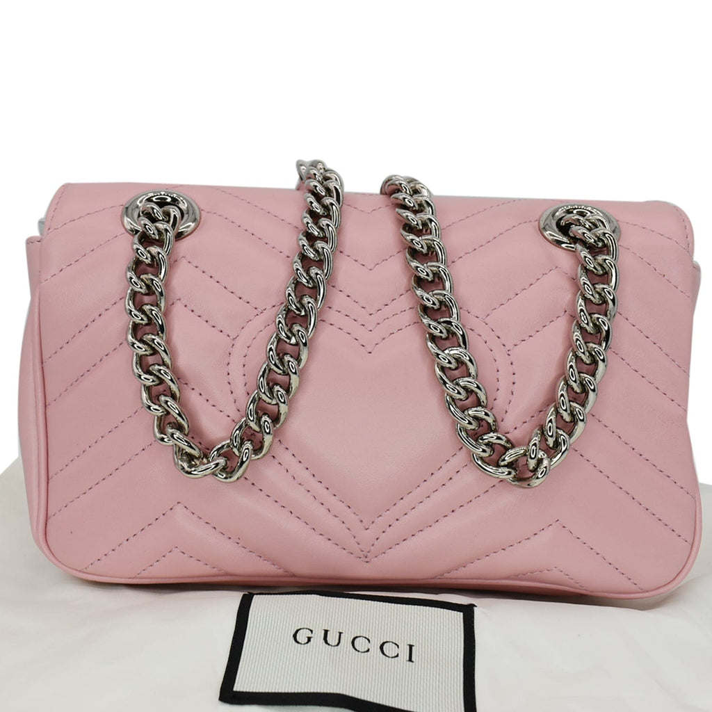 GUCCI GG Marmont Mini Matelassé Leather Shoulder Crossbody Bag Pastel Pink  446744