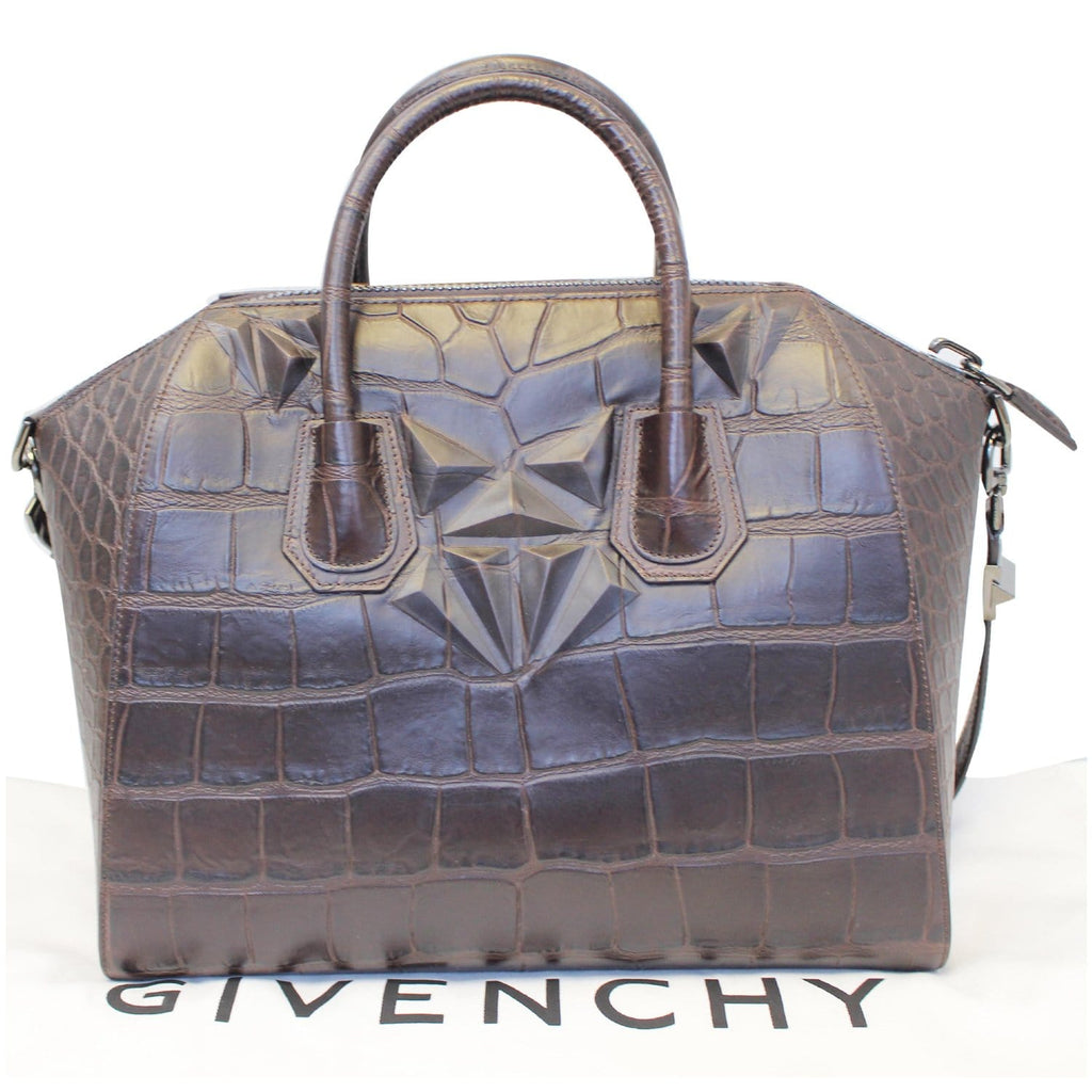 Givenchy Antigona Medium Croc Embossed Leather Satchel in Black