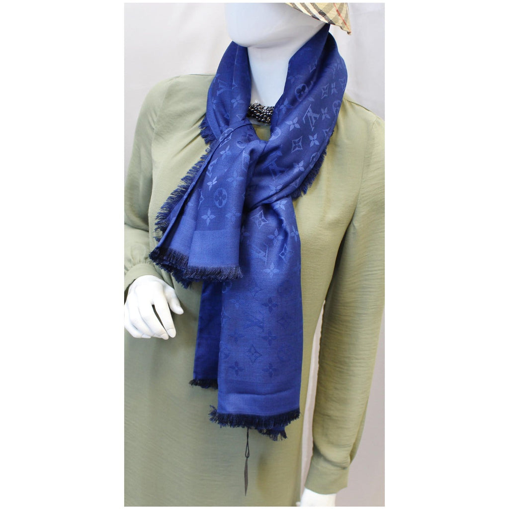 Louis Vuitton Night Blue Monogram Silk Wool Scarf Shawl M72412